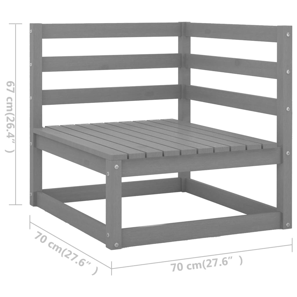 13-tlg. Garten-Lounge-Set mit Kissen Grau Kiefer Massivholz